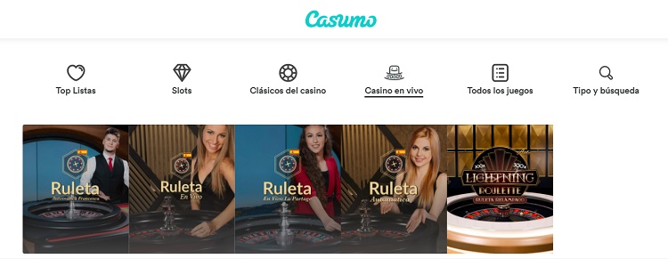 Juegos en vivo disponibles en Casumo Casino